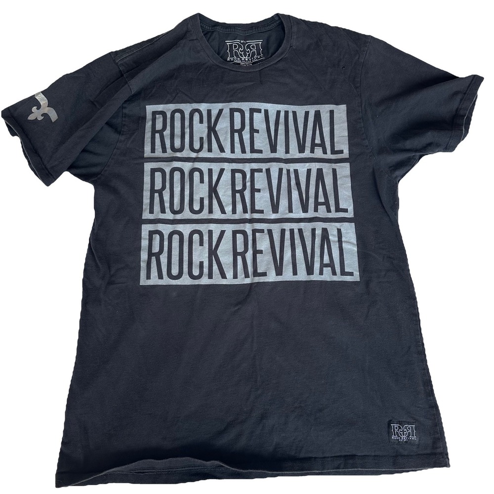 ROCK‎ REVIVAL Jeans Black Regular Fit Short Sleeve Graphic Tshirt mens XL